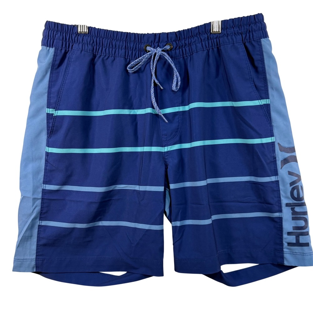 Hurley Mens Medium Dune Volley Swim Trunks Board Shorts Striped Lined Surf Beach
